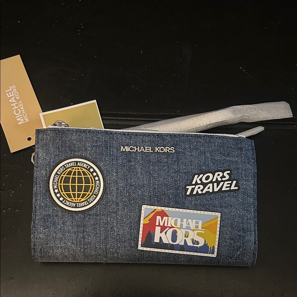 Michael Kors Blue Denim travel patch wallet